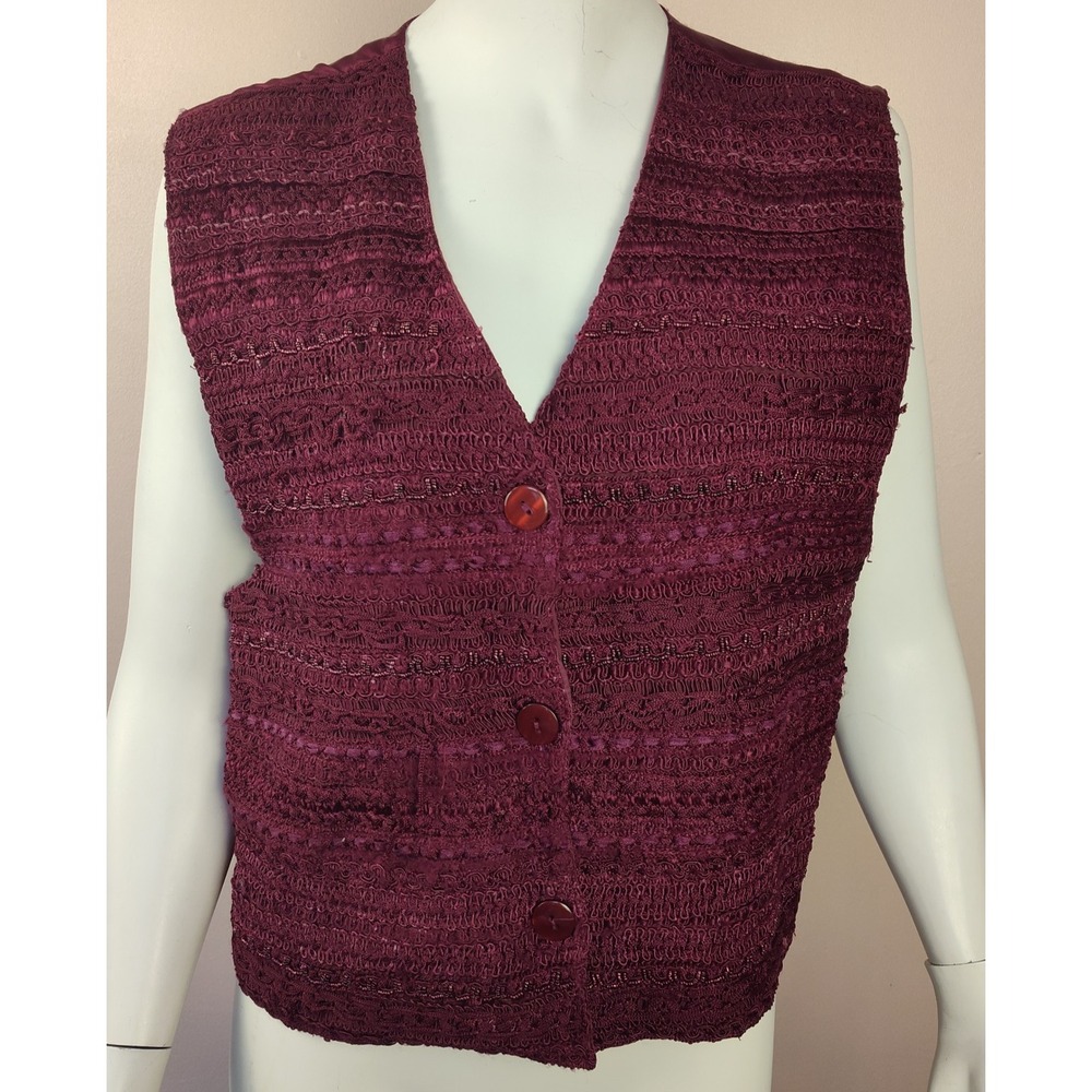 Vintage vest women's large embroidered textured burgundy beaded preppy Y2K TV
